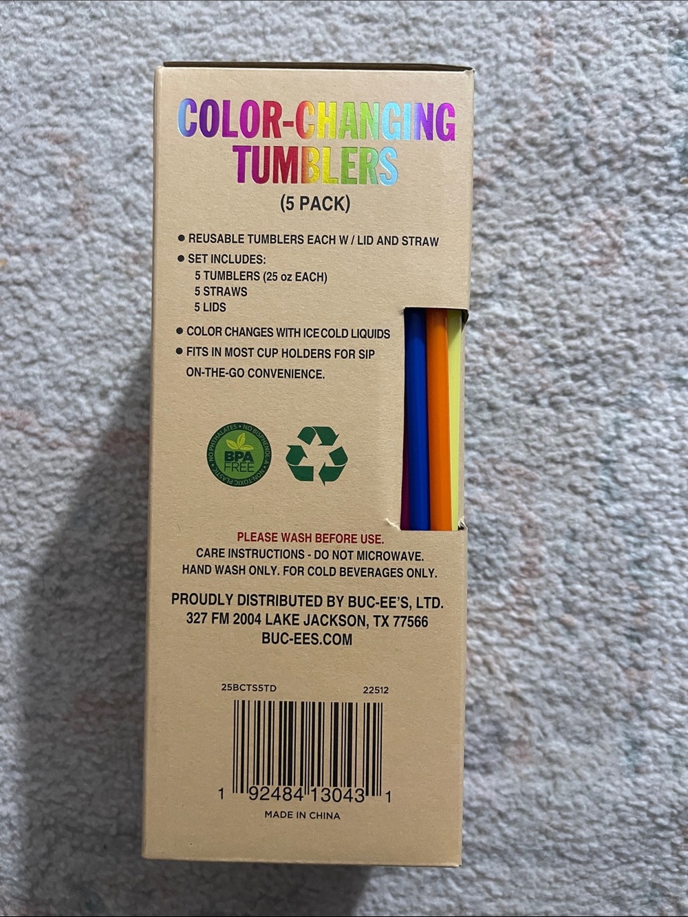 Buc-ee's Color-Changing Tumbler Set - White with Multi-Colored Straws (5 Pack) - Picture 2 of 4